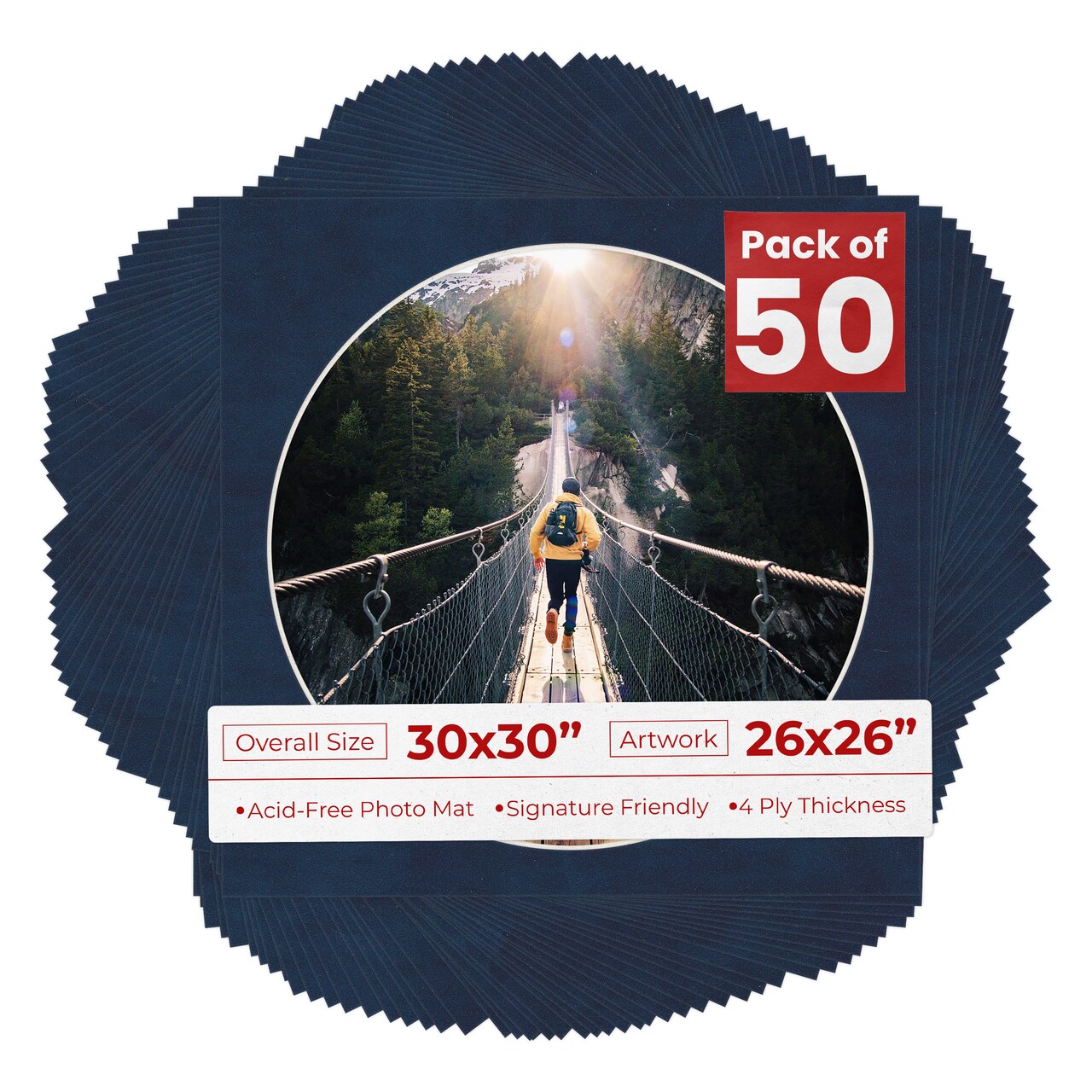 Navy Suede Mat Board for 30x30 Frames - Circle Opening for 26x26 Photos